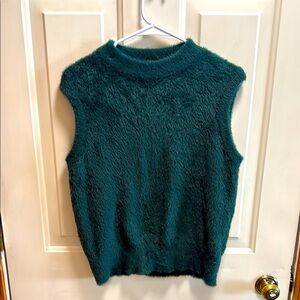 Forest Green Cozy Sleeveless Fuzzy Teddy Bear Sweater Vest